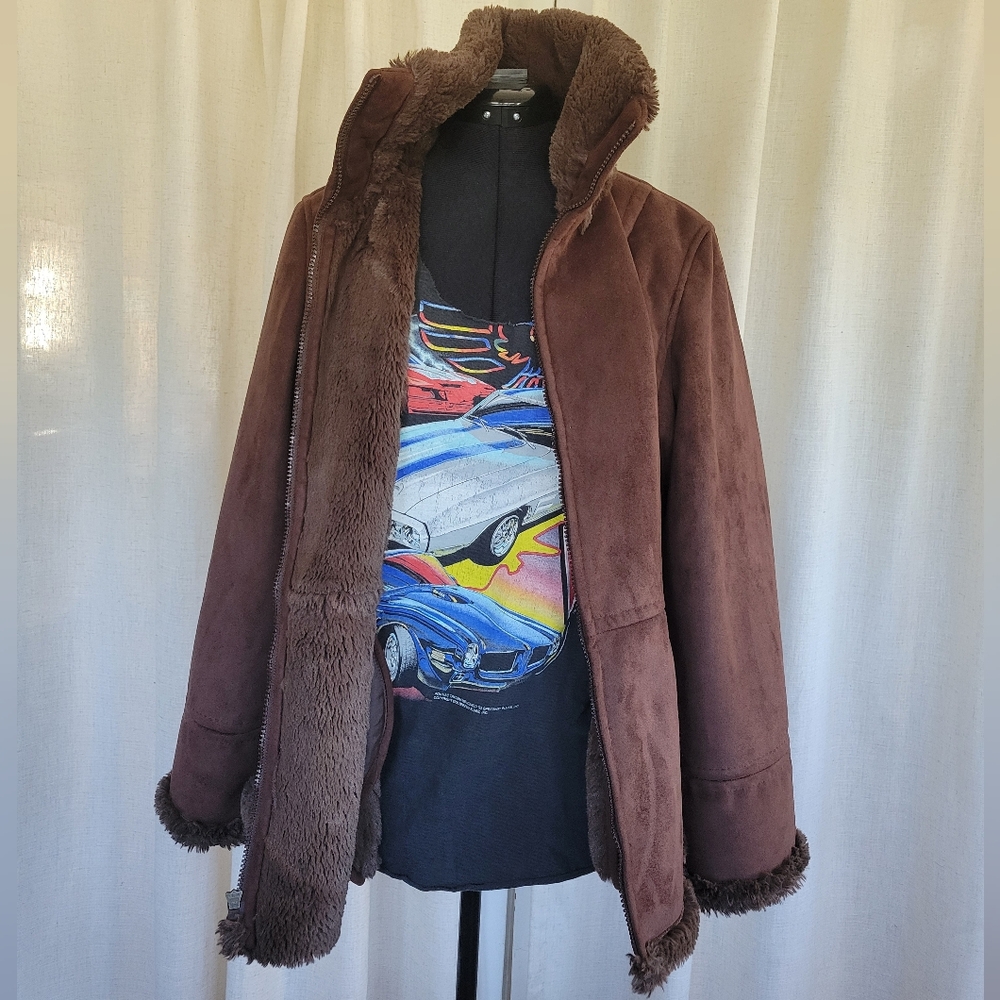 Johnston & Murphy Chocolate Brown Winter Faux Leather Faux Seude Coat Jacket